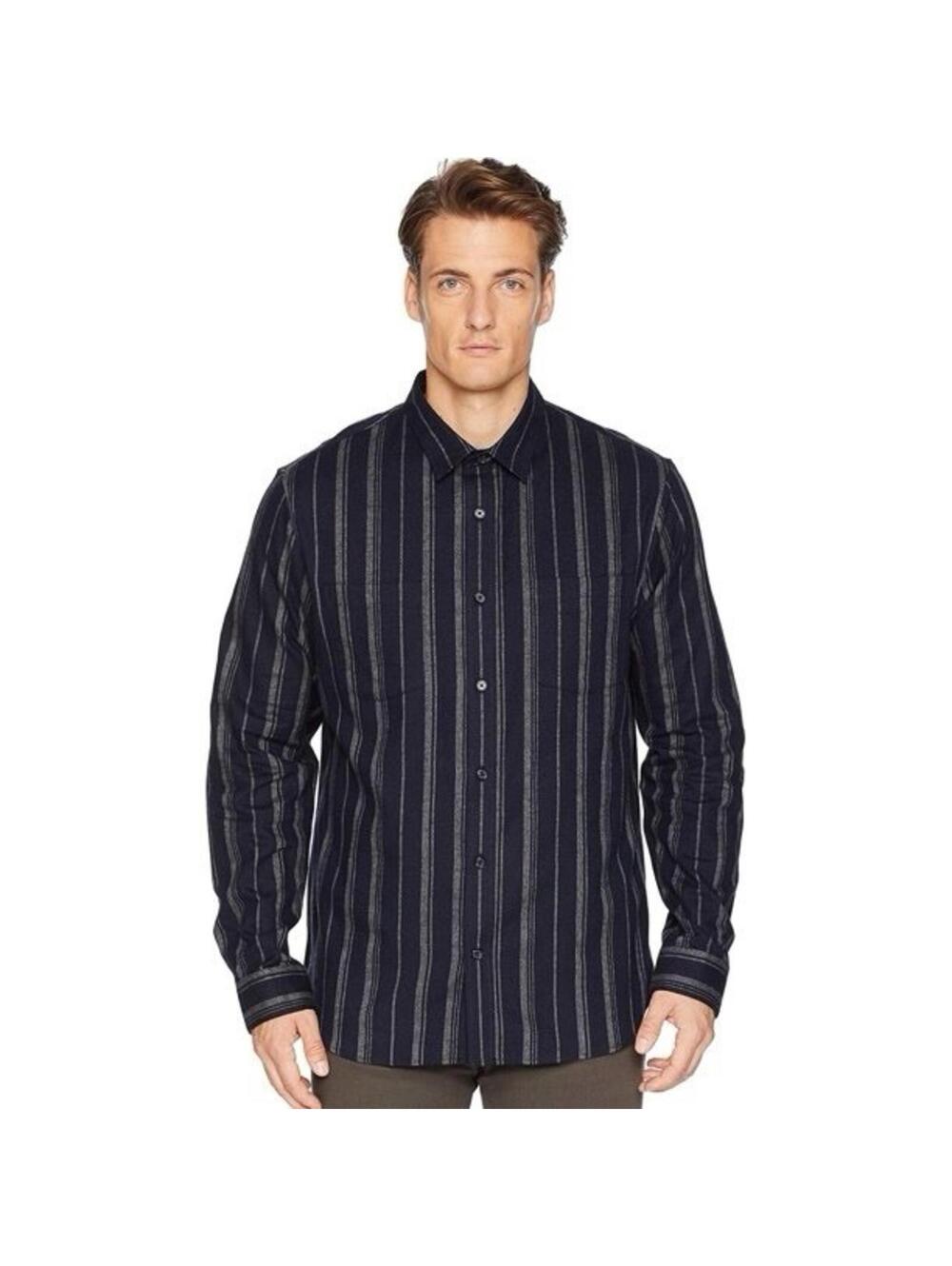 VINCE Men’s Striped Long Sleeve Flannel In Coastal Blue-Medium